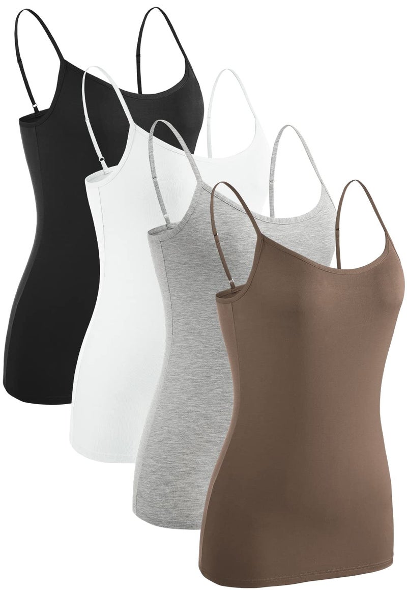 Rosyline 4 Piece Women Camisole Basic Undershirt Adjustable Spaghetti Strap Tank Top Black/White/Grey/Coffee XL - Image 1